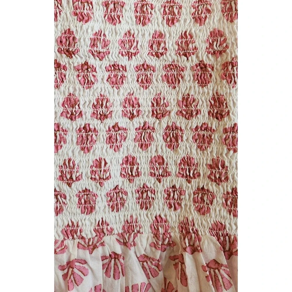 J Crew Women's Dress Small Pink Smocked Summer Ruffle Pockets 100% Cotton NWT